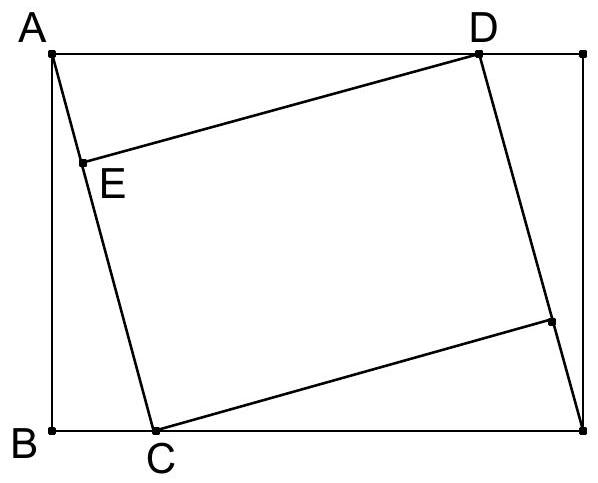 Triangle rectangle ABC formé par la découpe, avec les points A, B, C, D, E