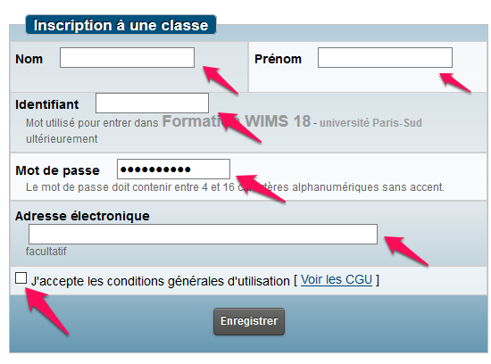 page de cr�ation du compte �l�ve